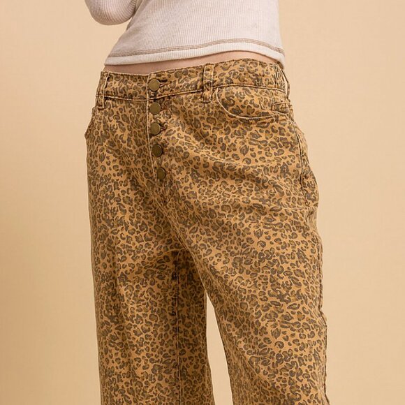 Blue Velvet Cheetah Wide Leg Pants  Raw Hem buttonfly NEW - Picture 2 of 5